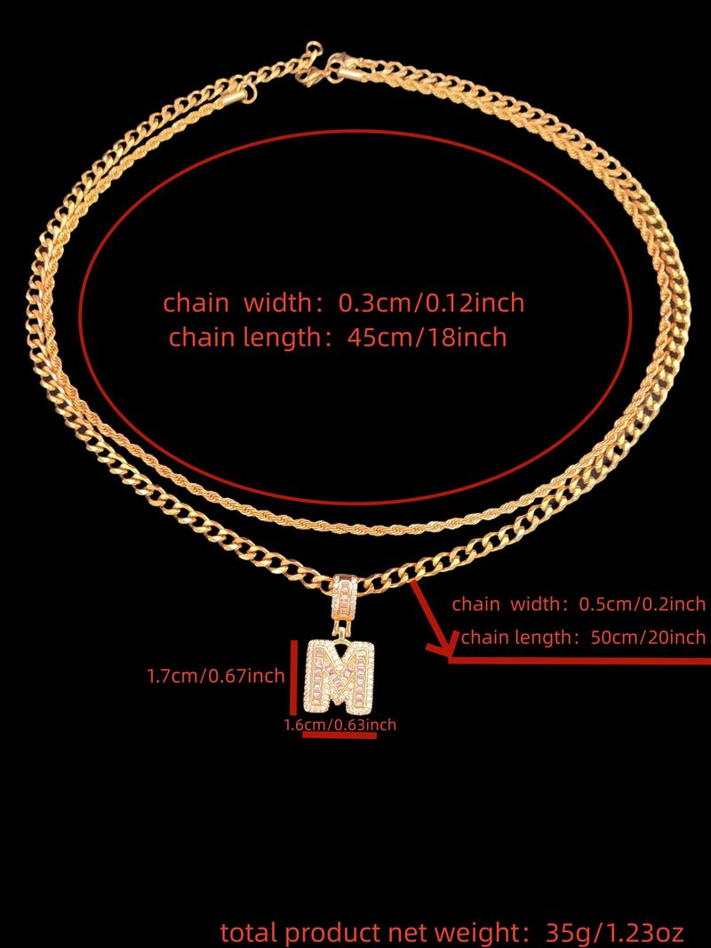 Fashion Letter Pendant Initial Necklace & Cuban Link Chain Necklace, Stainless Steel Jewelry for Party, Daily Clothing Decor, Trendy All-match & Exquisite Jewelry for Birthday Gift