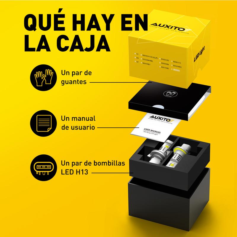 AUXITO 2024 Upgraede H13 Bulbs, 9008 LED headlight, 30000LM 800% Ultra Brightness, 1:1 Halogen Size, 6500K Cool White, Canbus Ready, Plug and Play, Pack of 2