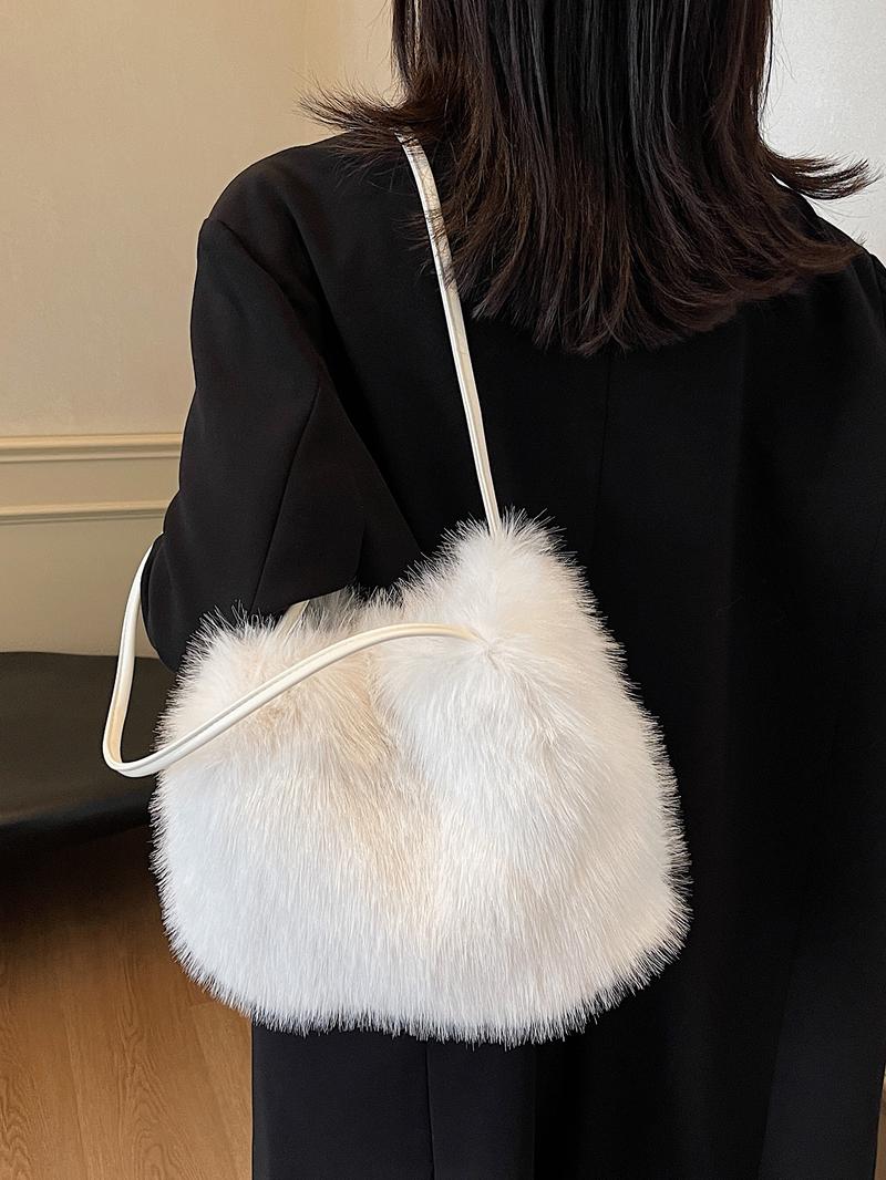 Plush Handbag, Trendy and Fashionable Tote Bag, Casual and Versatile Shoulder Bag, Simple Solid Color Commuter Bag, Suitable for Daily Matching, Commuting and Other Scenarios.