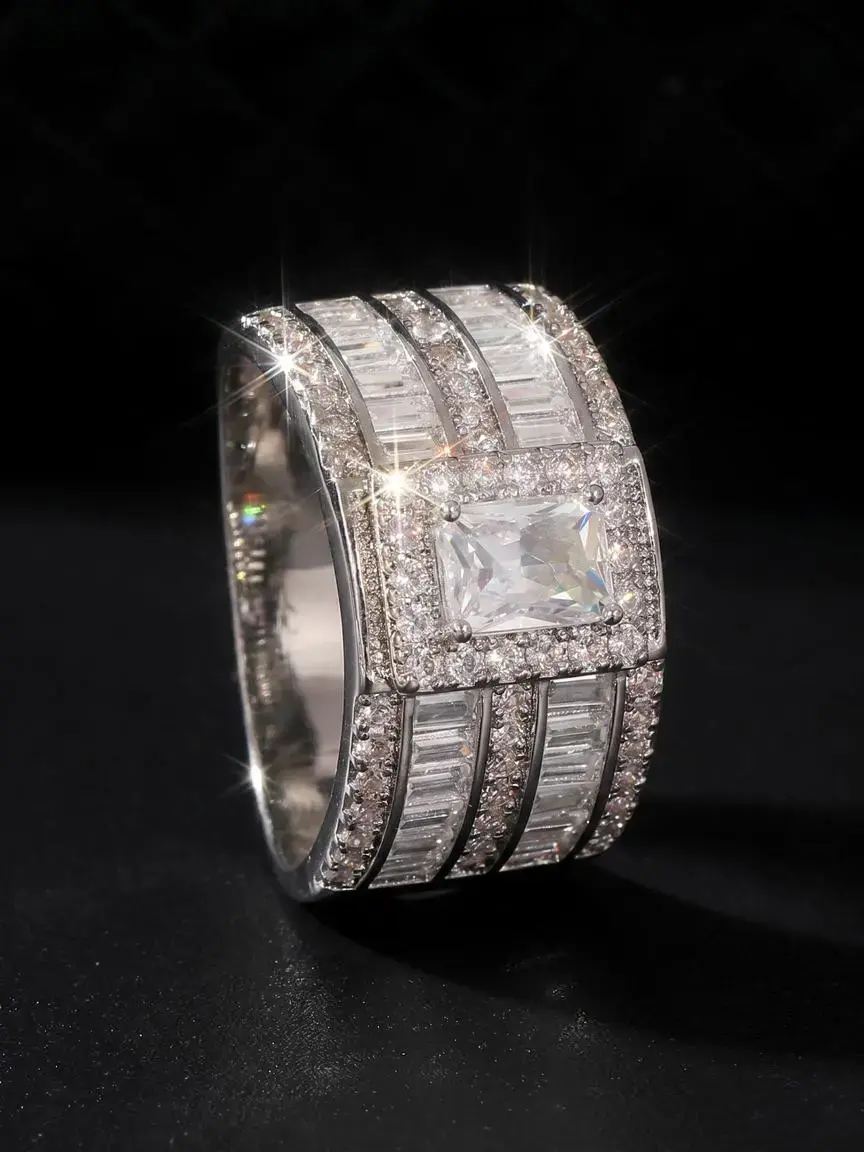 Luxury Engagement & Wedding Ring, Fashionable Geometric 3D Couple Memory Ring, Stylish Party Gift for Couples