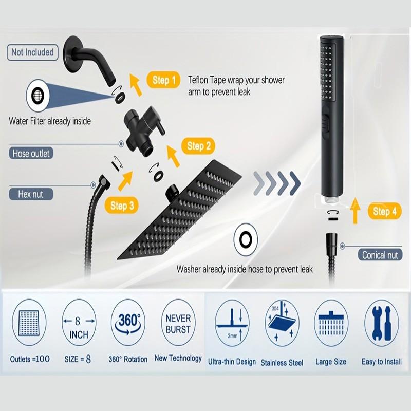 High-Pressure Shower Faucet Set, Includes Long Flexible Hose & Diverter Valve, Upgrade Your Bathroom Experience, Complete Bath Ensemble