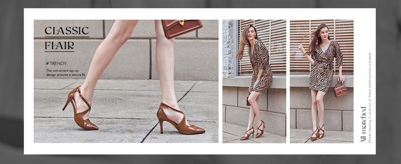 Coutgo Womens Pumps High Heels Pointed Toe Crossed Strap D'Orsay Zip up Stilettos Party Dress Shoes Dark Brown Footwear