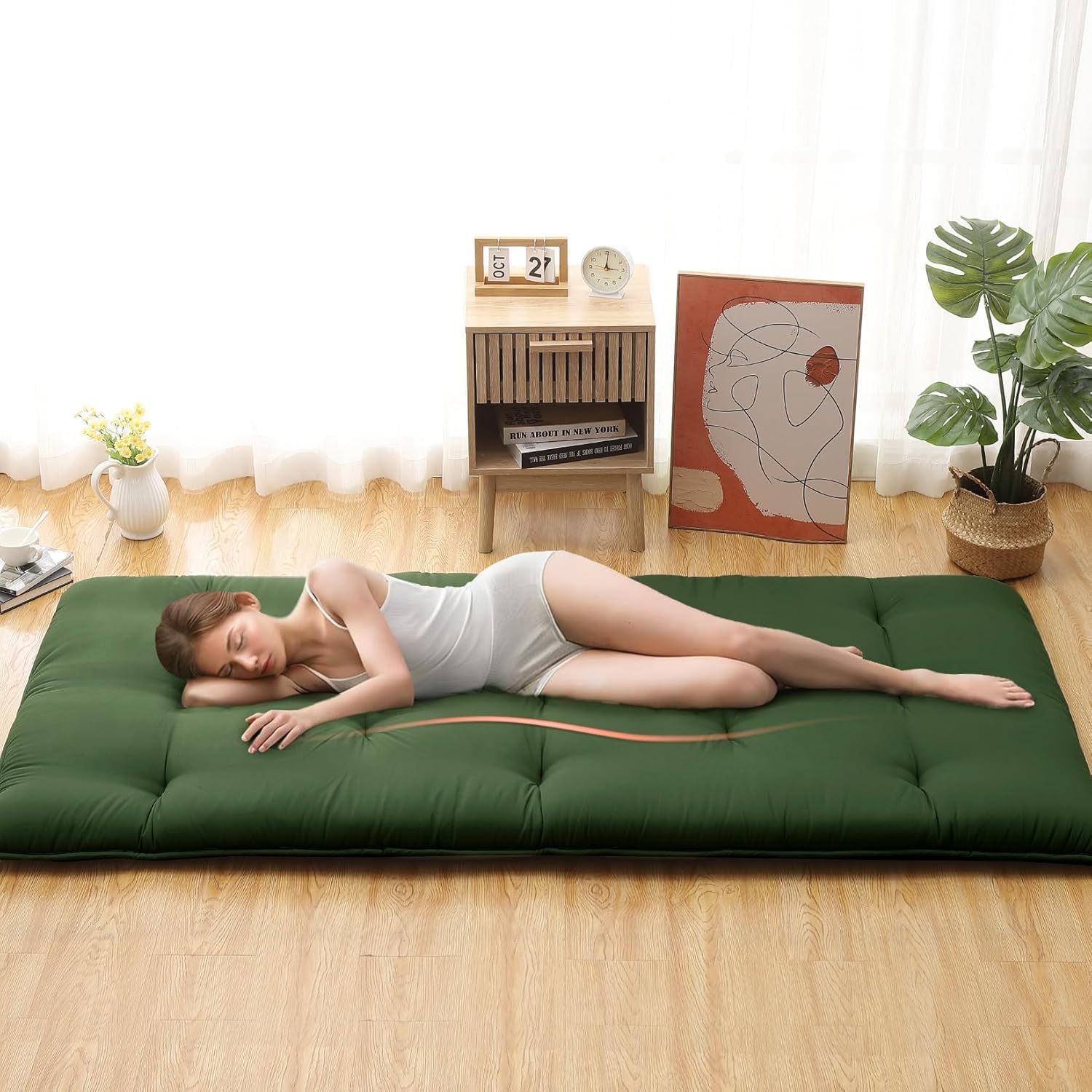 Futon Mattress, Japanese Floor Mattress Twin/Full Size Floor Mat for Sleeping Adult Size, Foldable Tatami Mattress Roll Up Floor Bed Mattress for House Guest Camping Dorm