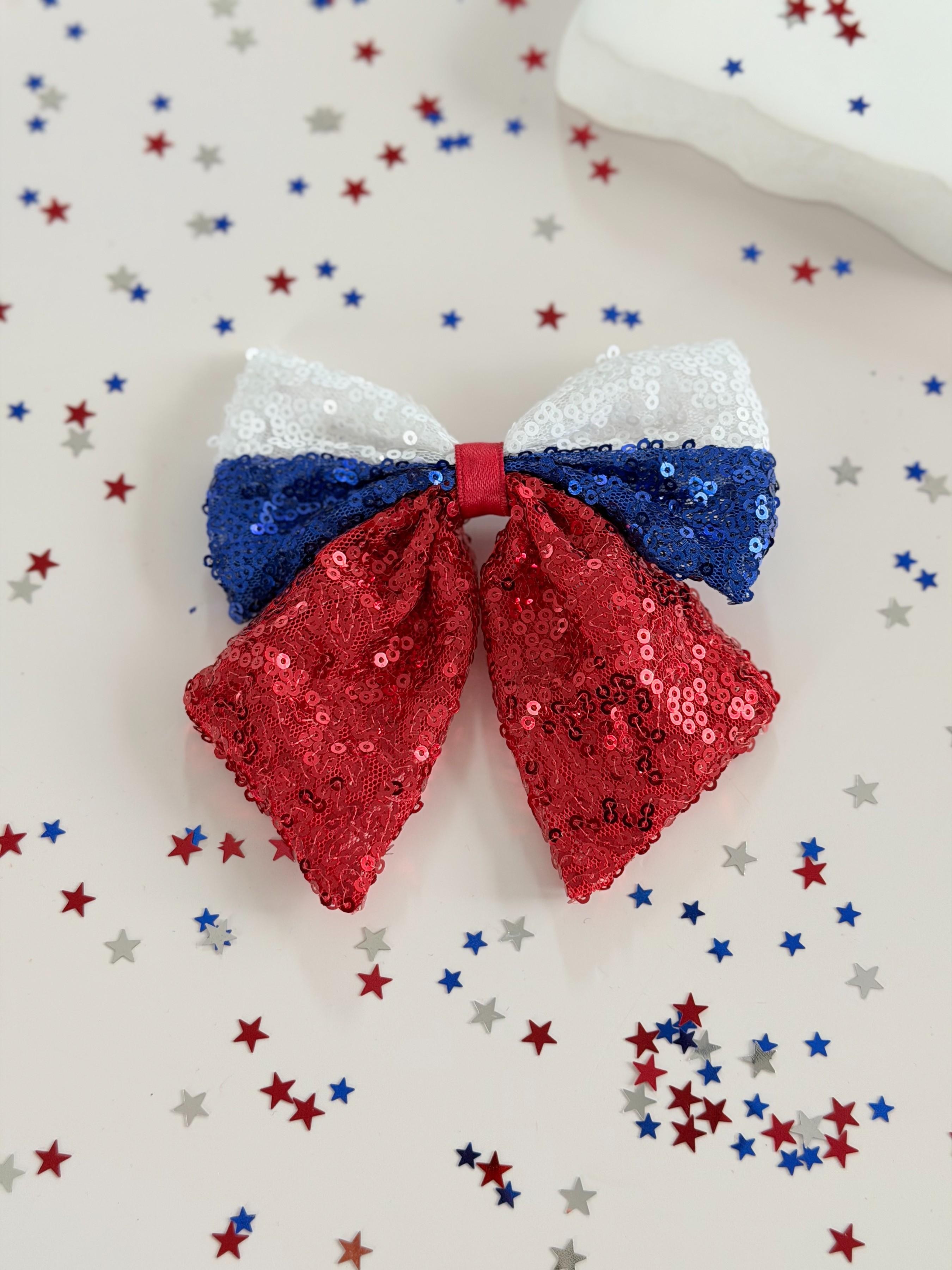 Women's Independence Day Hair Clips Blue Sequins Bow Patriotic Theme Party Headwear, 2pcs Ladies Hair Accessories