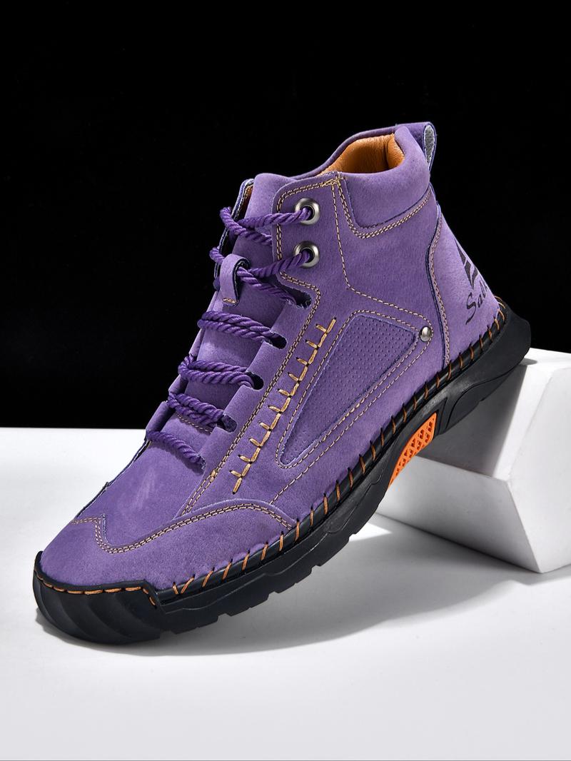 Men's Fashionable Patchwork Design Lace Up Ankle Boots, Casual Comfortable Breathable Non-slip Boots for Outdoor Activities, Durable PU Leather Shoes for Fall & Winter Men's Fashionable Patchwork Design Lace Up Ankle Boots, Casual Comfortable Breathable Non-slip Boots for Outdoor Activities, Durable PU Leather Shoes for Fall & Winter