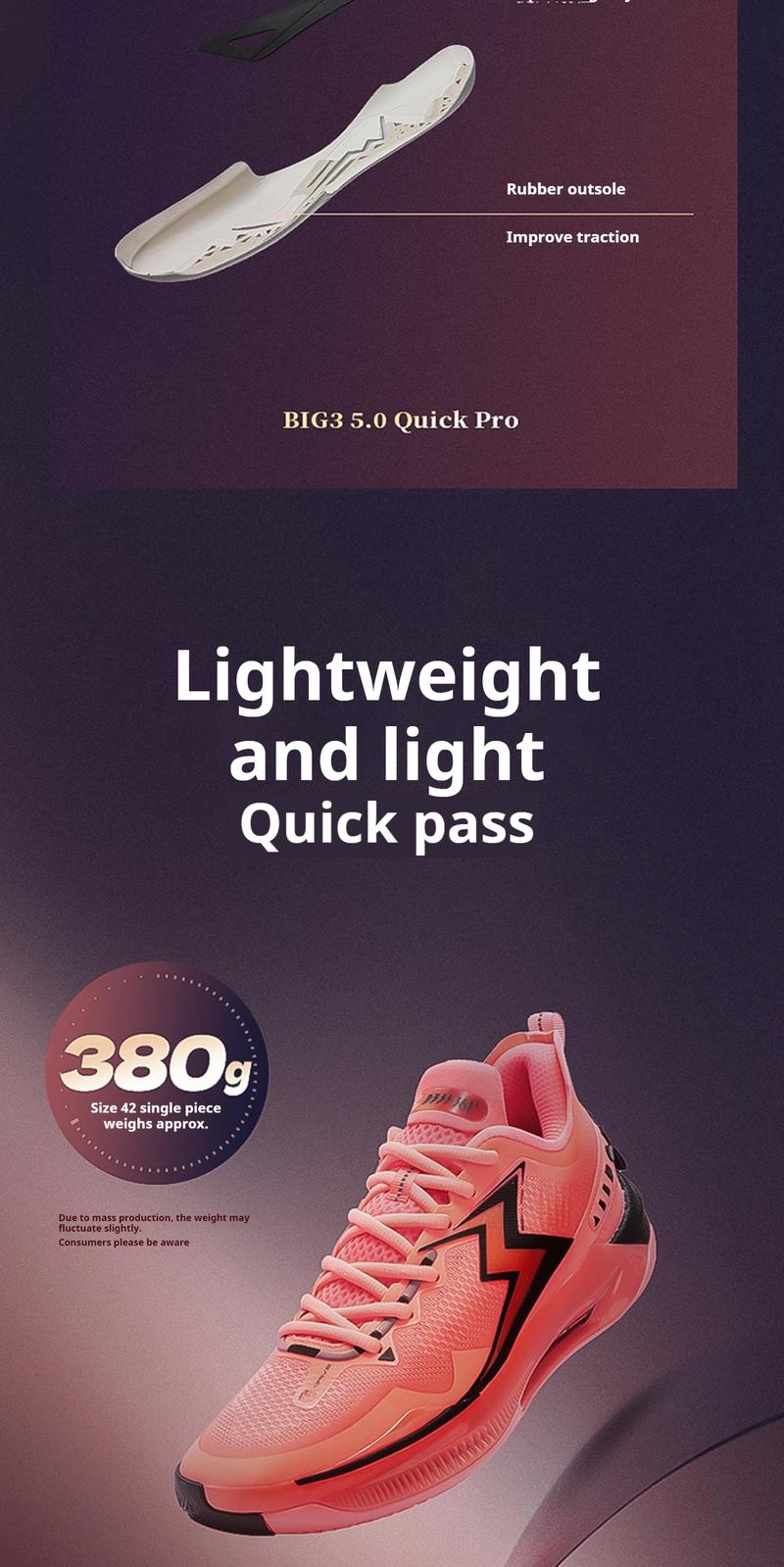 361° Big3 5.0 Quick PRO Basketball Shoes for Men Blue Synthetics Qu!kCQTECH Midsole Qu!kBONE Carbon-Fiber Plate Breathable Outdoor Sneakers