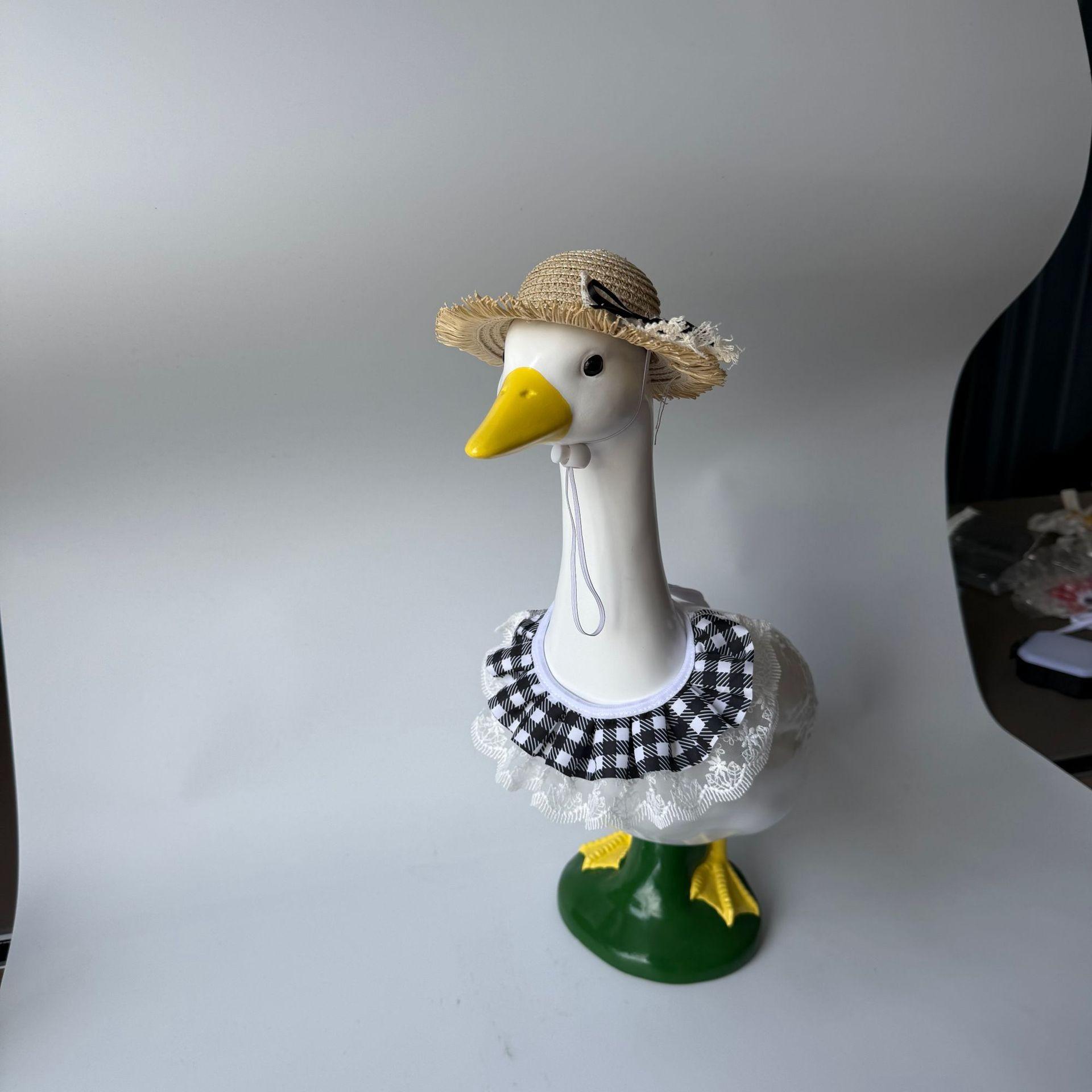 Porch Decor Goose Summer Two-Piece Decorative Outfit — Straw Hat & Lace Plaid Scarf — Suitable for 23-Inch Lawn Decor Geese (Garden & Yard Decoration)