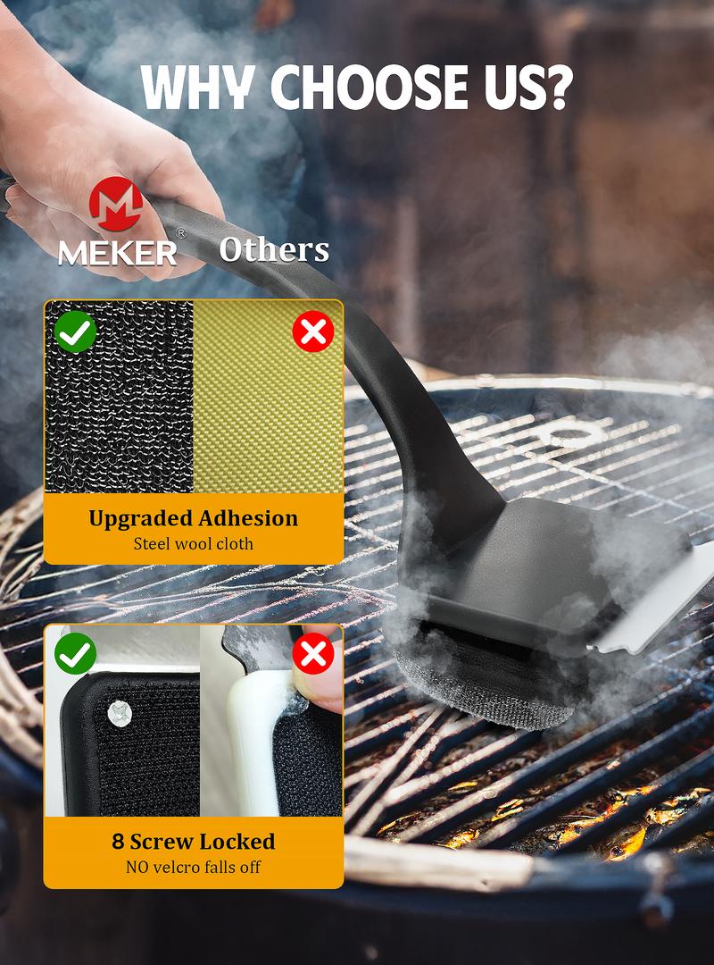 Grill Brush Bristle Free, Grill cleaner Brush With 5 BBQ Replacement Head For Cast Lron, Stainless Steel Grates, Safe Grill Scraper Qutdoor BBQ Grill, Perfect Gift for Family, Household，St. Patrick's gift