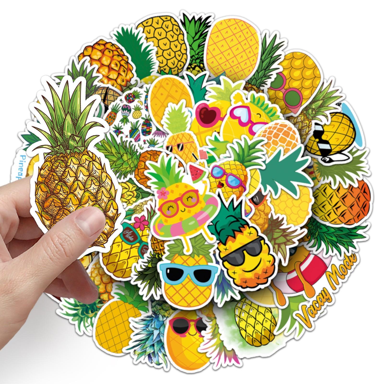 50pcs Pineapple Stickers, Cute Tropical Fruit Waterproof Vinyl Decals, Fun Sunglasses Stickers for Laptop, Water Bottle, Luggage, Summer Hawaii Gift