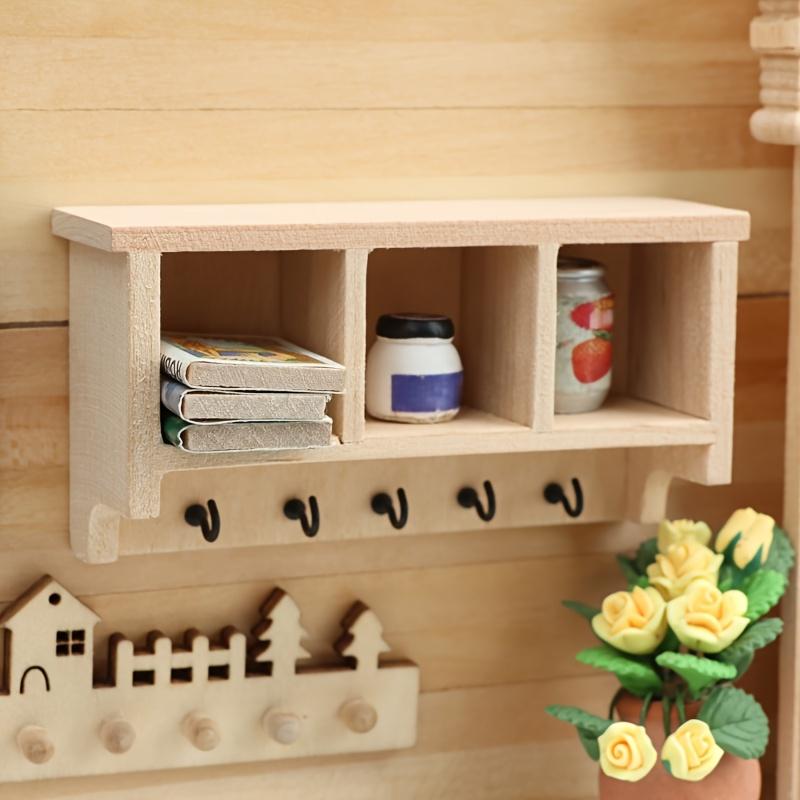 Wall Mounted Shelf with Hooks 1:12 Miniature Dollhouse DIY Accessory for Living Room Scene Photography, Perfect Holiday Gift for Collectors