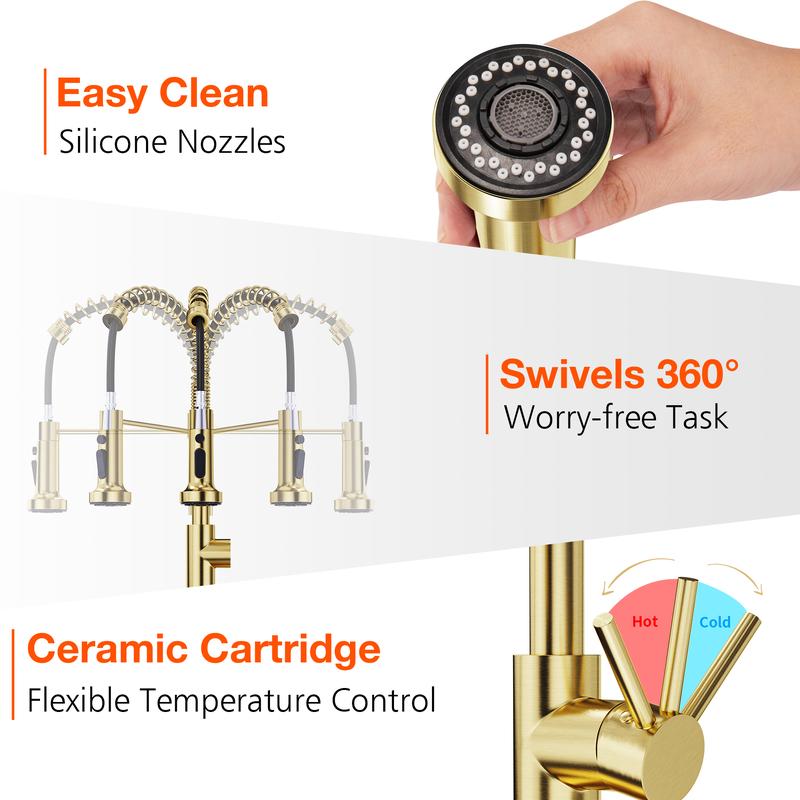 FORIOUS Gold Kitchen Faucet with Pull Down Sprayer,Single Handle Stainless Steel Kitchen Sink Faucet 360 Rotation Adjustable Sink Basin Faucet FORIOUS Gold Kitchen Faucet with Pull Down Sprayer,Single Handle Stainless Steel Kitchen Sink Faucet 360 Rotation Adjustable Sink Basin Faucet