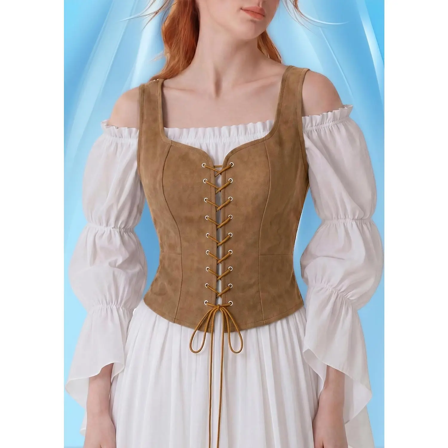 Women Faux Suede Lace Up Corset Top |   Medieval Pirate Bodice Vest,  Boho Renaissance Costume
