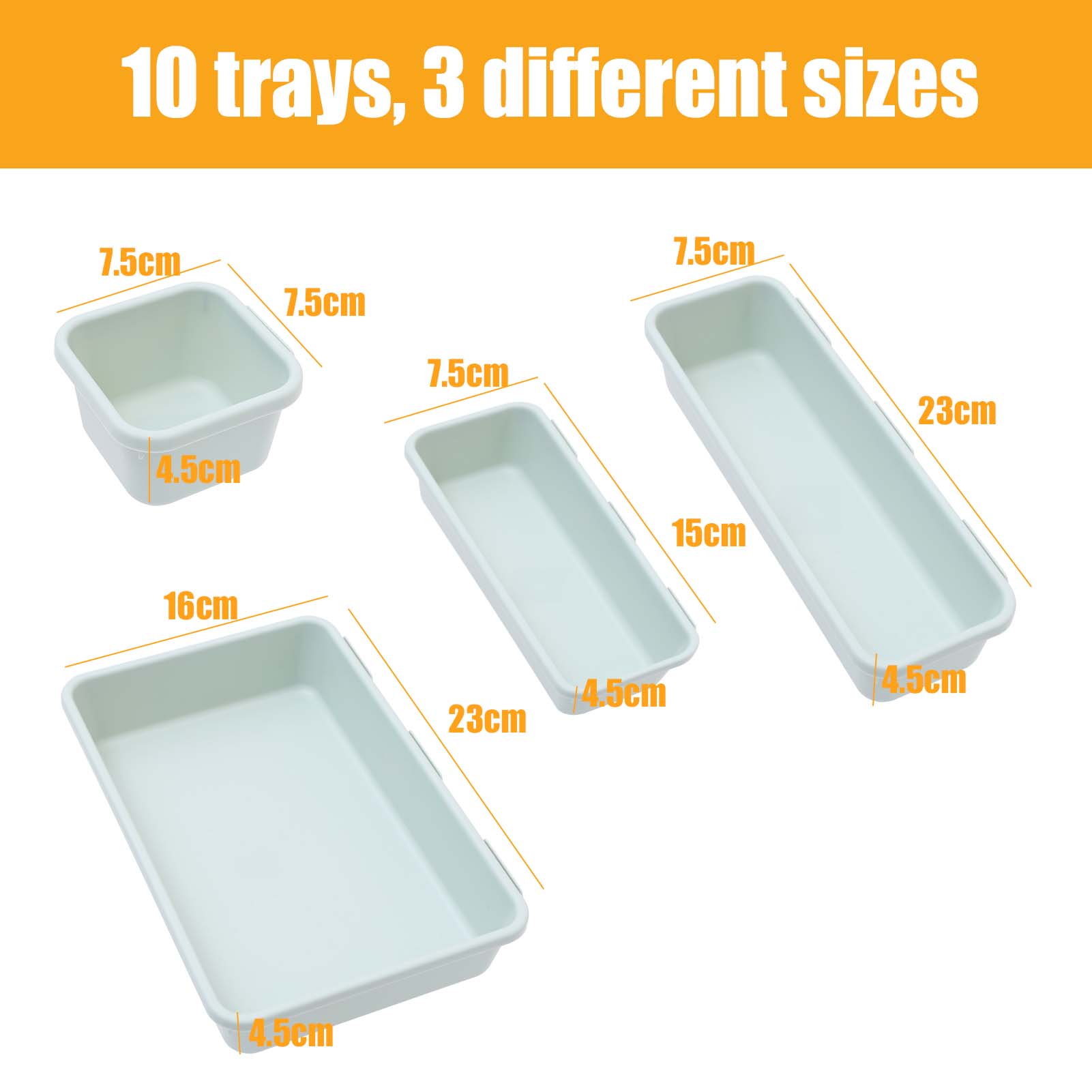 16-Piece Plastic Drawer Organizers Set - 4 Sizes, Versatile Storage Bins for Bathroom Vanity, Kitchen Utensils, Makeup, Office Supplies, Lightweight Sturdy, Bakeware