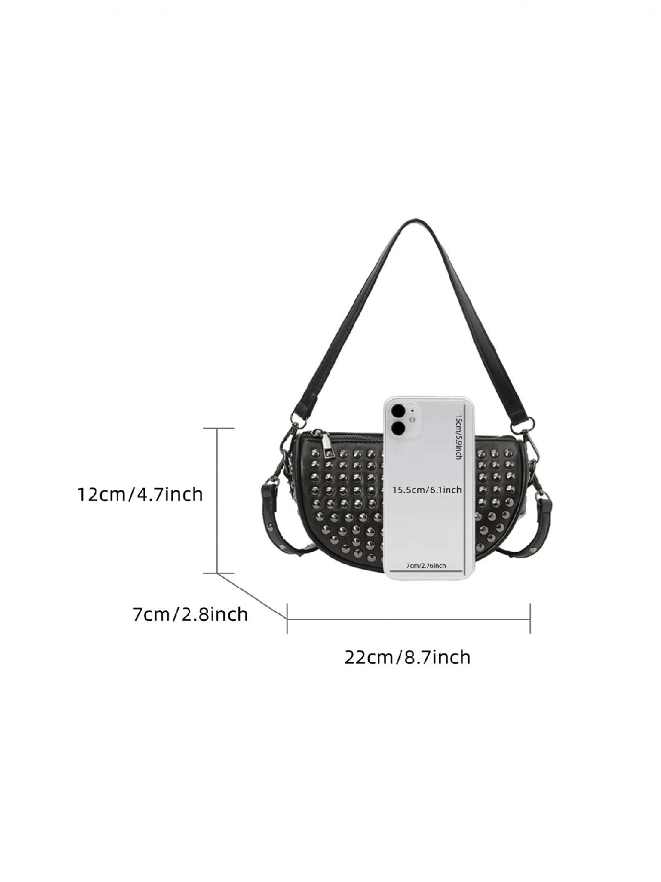 Versatile Heavy-Duty Stud Design Shoulder Dumpling Bag, Spicy Girl Style Crossbody Commuter Bag, Stylish and Functional Handbag, Fashionable Shoulder Bag, Domed Crossbody