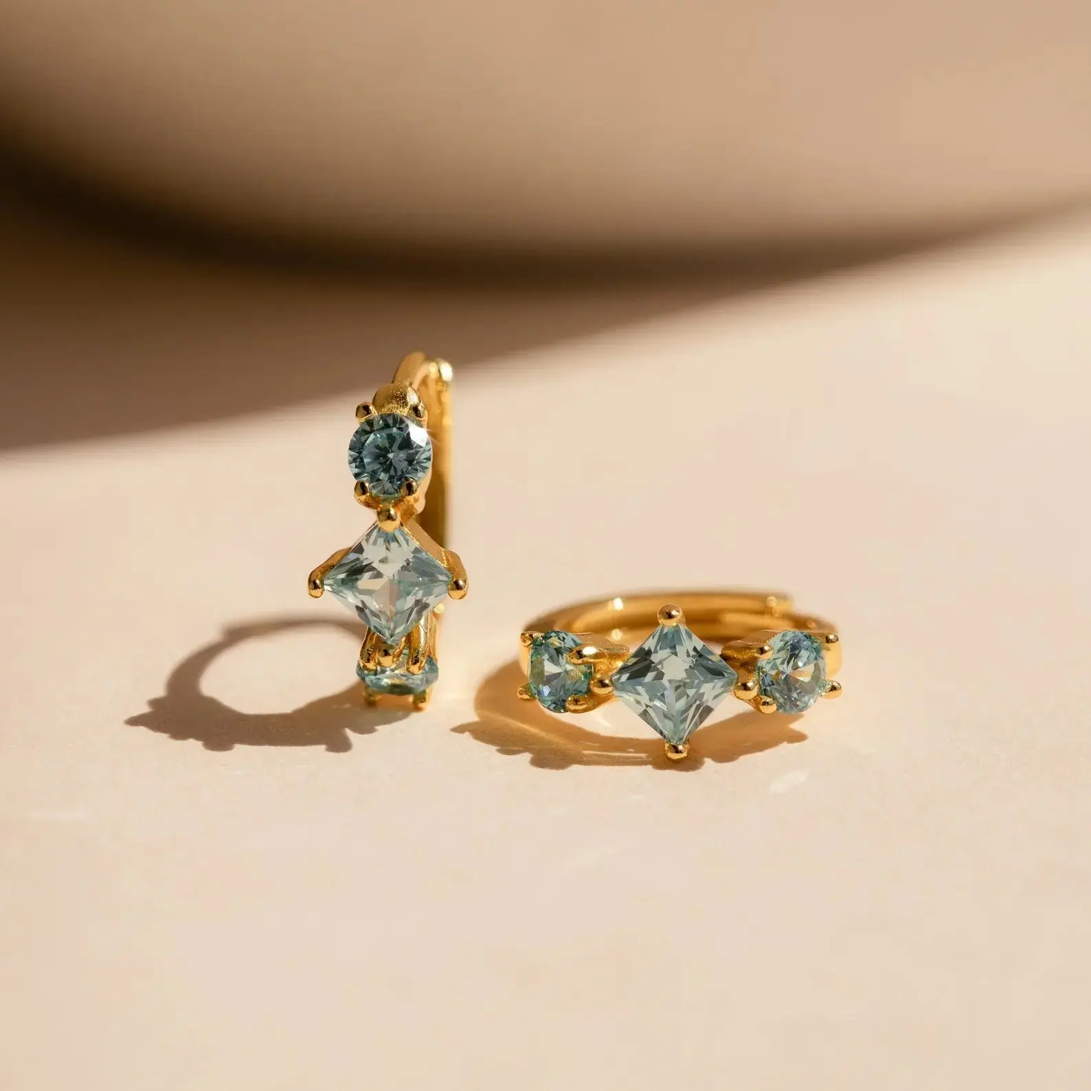 Aquamarine Diamond Huggies - Dainty Blue Gemstone Huggie Earrings in Gold & Silver - Bridal Jewelry - Gift for Her