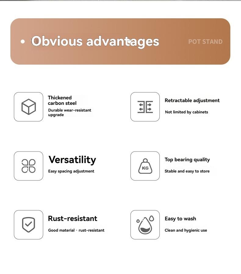 Kitchen Storage Rack Stainless Steel Pot Bowl Dish Organizer, Detachable Kitchen Shelf, Durable & Space-Saving Design