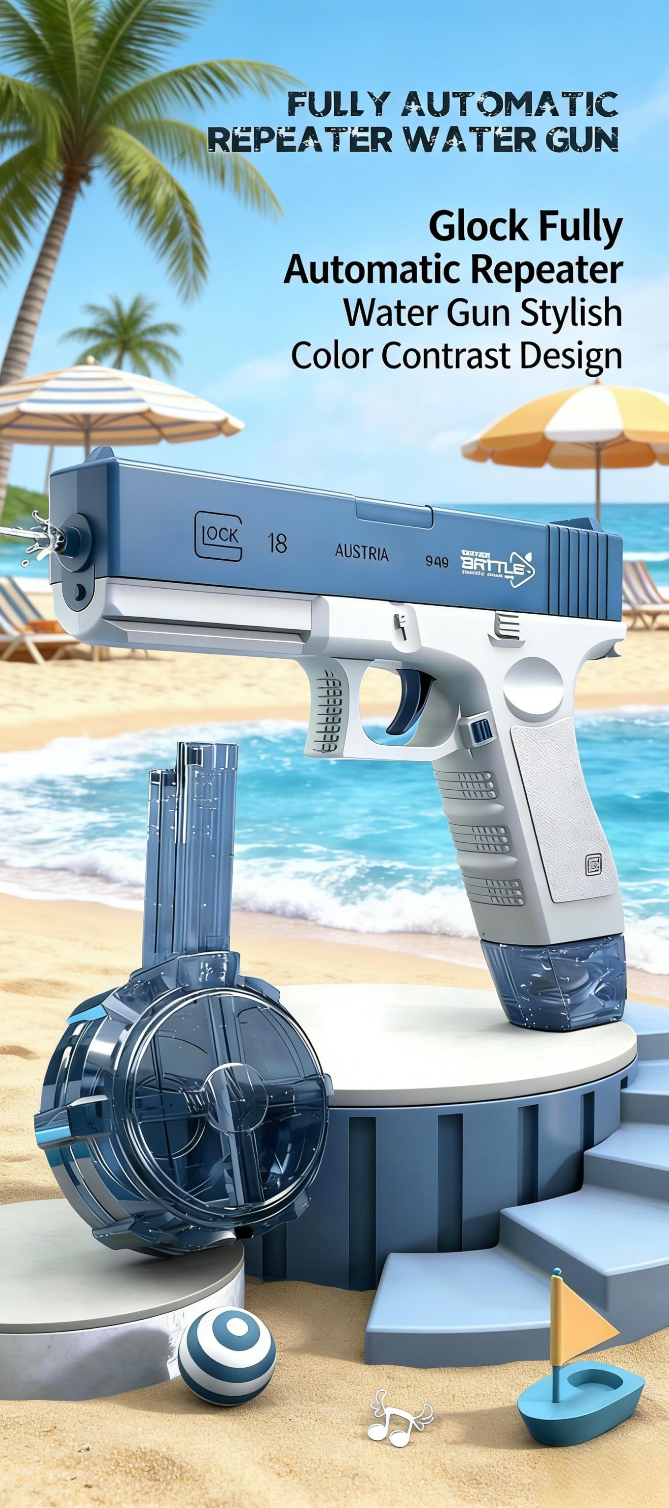 Electric Glock Water Gun, Full-Auto Repeating Water Gun, Large Capacity, Summer Beach Play Toy, Ideal Gift for Kids Who Love Swimming