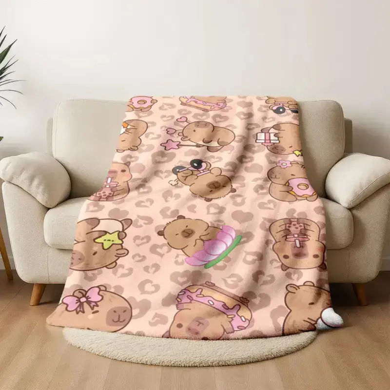 Capybara Cartoon Flannel Throw Blanket, Pink Heart 50x60 - TikTok Shop