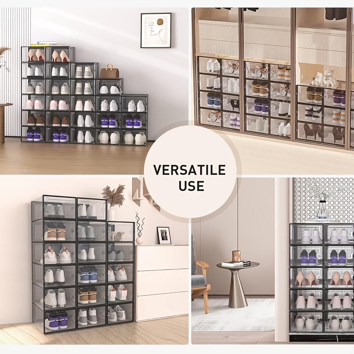 Shoe storage boxes, Shoe organizer, 6-piece sets, made of thick transparent material with lids, foldable and stackable containers allow for flexible arrangement, ideal for organizing sneakers and saving space in entryway