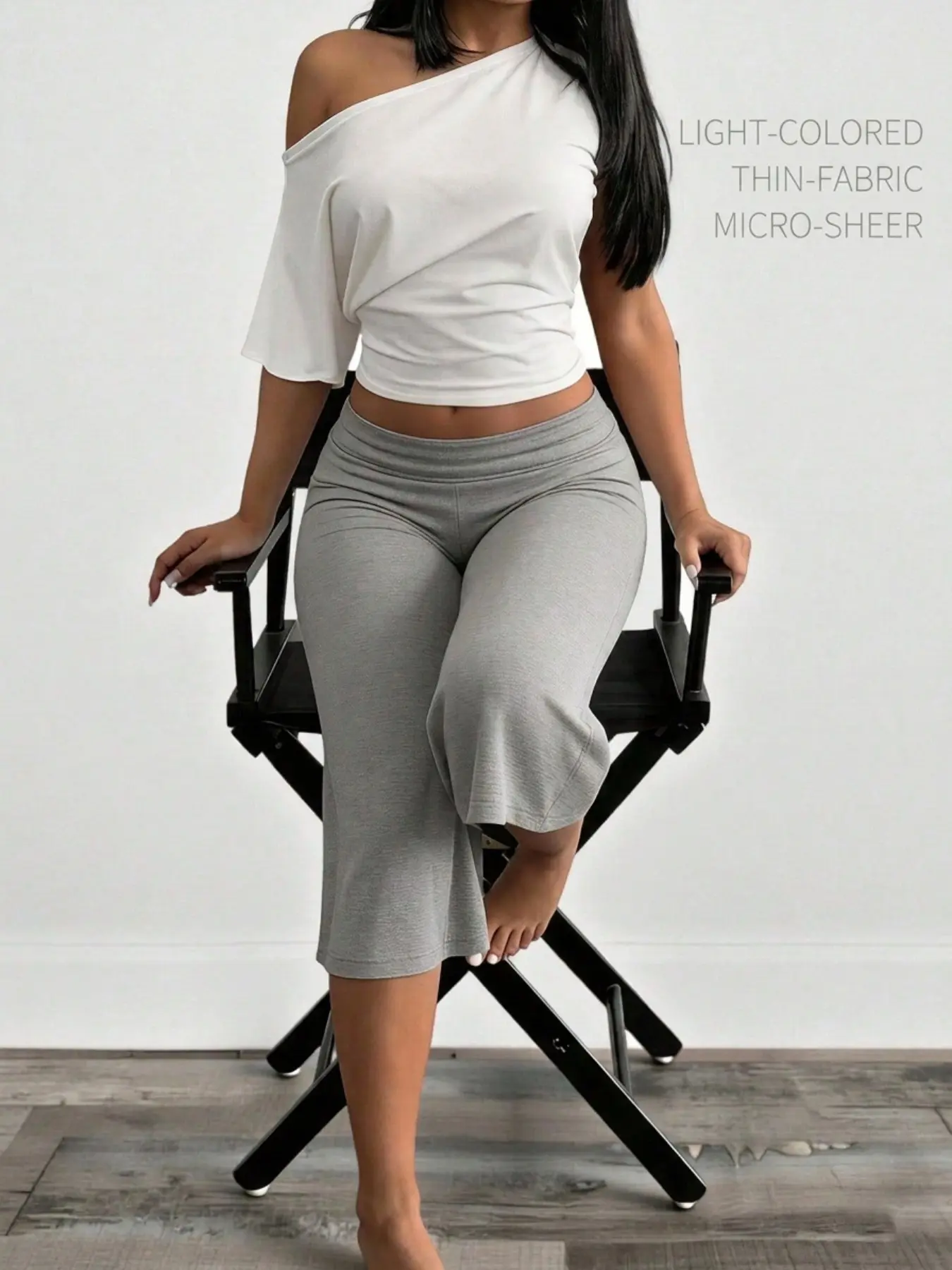 Women 2‑Piece Casual Outfit, Off‑Shoulder Short Sleeve Ruched Crop Top + Fold‑Over Waist Capri Flare Pants Soft Knit Matching Set Daily Loungewear