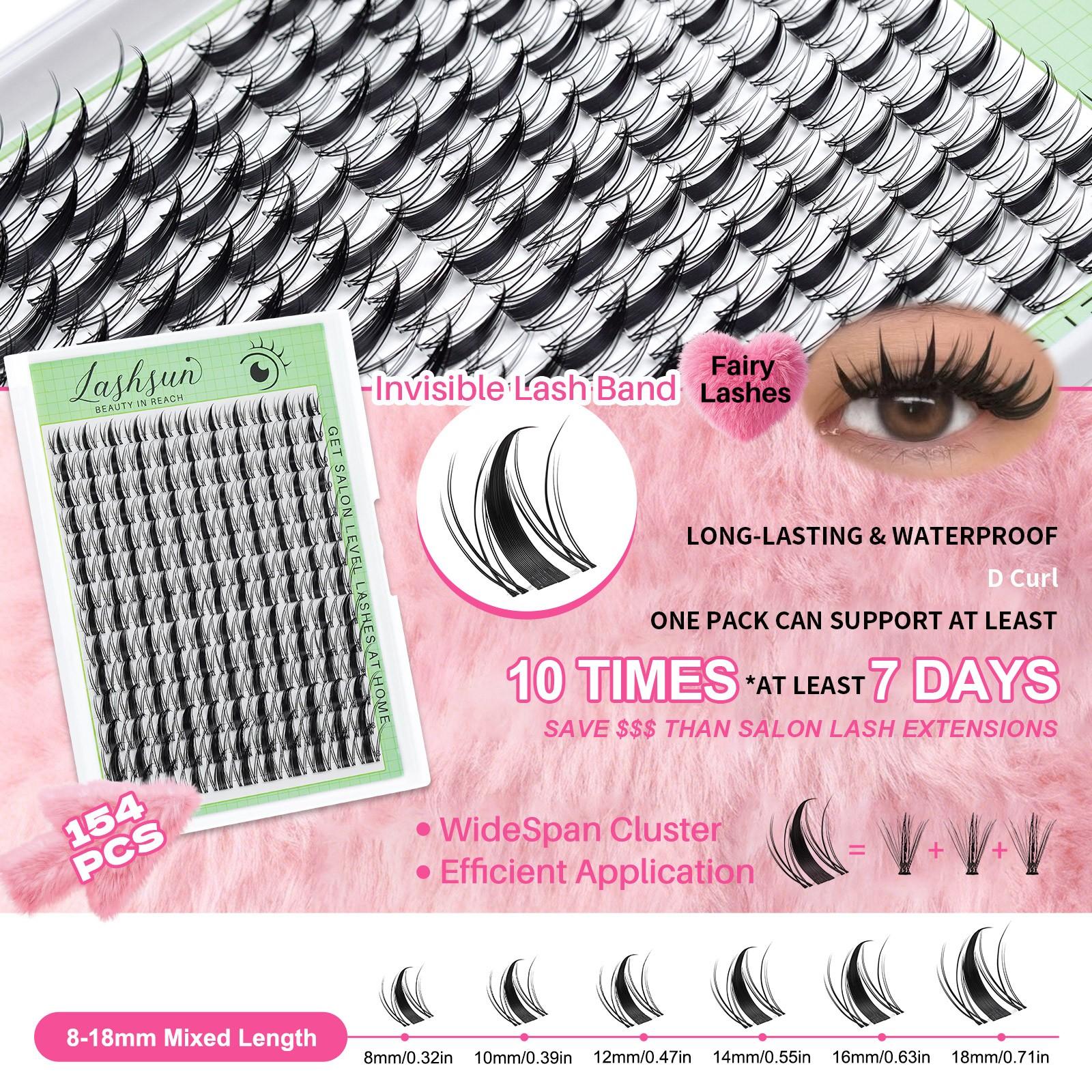 LASHSUN Clusters Lashes Kit with Ultra-Dense, Waterproof, Long-Lasting Lashes | Velure, Fairy, Flora, Muse | Natural Daily, Manga&Wet Look, Manga&Natural Style, Hybrid Volume Look | Beginner-Friendly, Kit with Bond & Seal,Tweezers and Remover