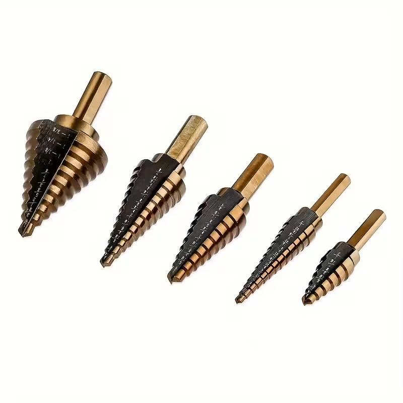 5pcs Hss Cobalt Step Drill Bit Set, Multi-Purpose 50 Types, High-Speed Steel with Oxide, for Drilling Metal Wood Plastic Aluminum Titanium Zinc