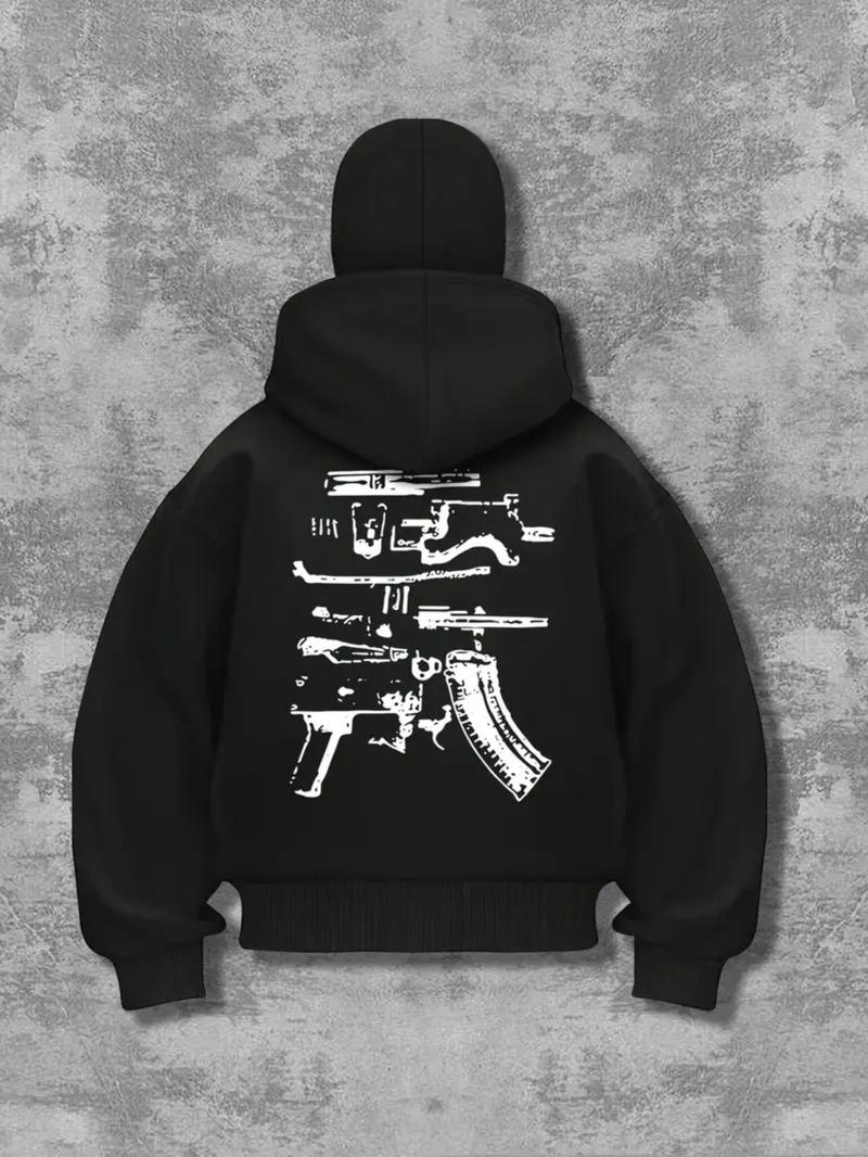 Men's Hip Hop Hoodie, Warm and Comfortable, Gun Pattern Print, Pullover Barakabra Jacket, Fall & Winter Fashion Men's Hip Hop Hoodie, Warm and Comfortable, Gun Pattern Print, Pullover Barakabra Jacket, Fall & Winter Fashion