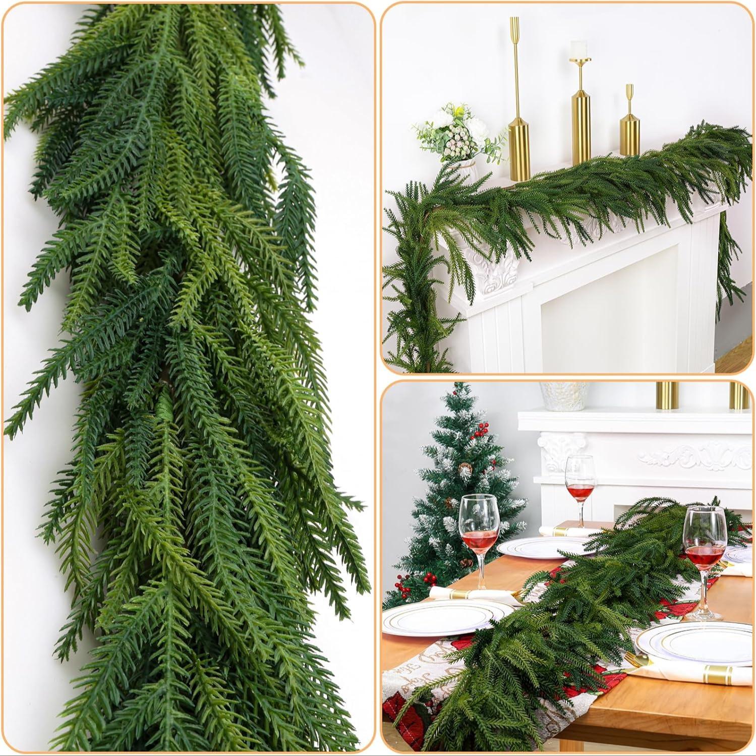 6 Foot Artificial Norfolk Island Christmas Wreath, Faux Pine Garland for Indoor Outdoor Decor, Perfect for Dining Table Fireplace Wall, Hanging Decoration