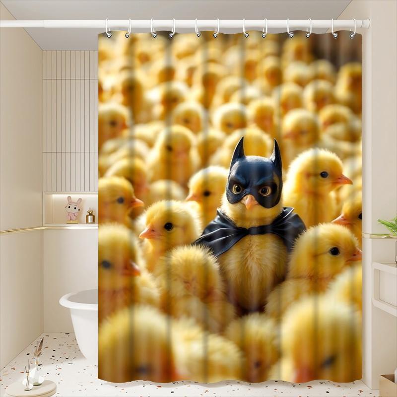 1pc Funny Cartoon Chicken Batman Printed Shower Curtains with Plastic Hooks Shower Curtain for Bathtub Bathroom, Suitable for Home and Hotel Machine Washable Bathroom Decor as Best Gifts for Birthday and Christmas
