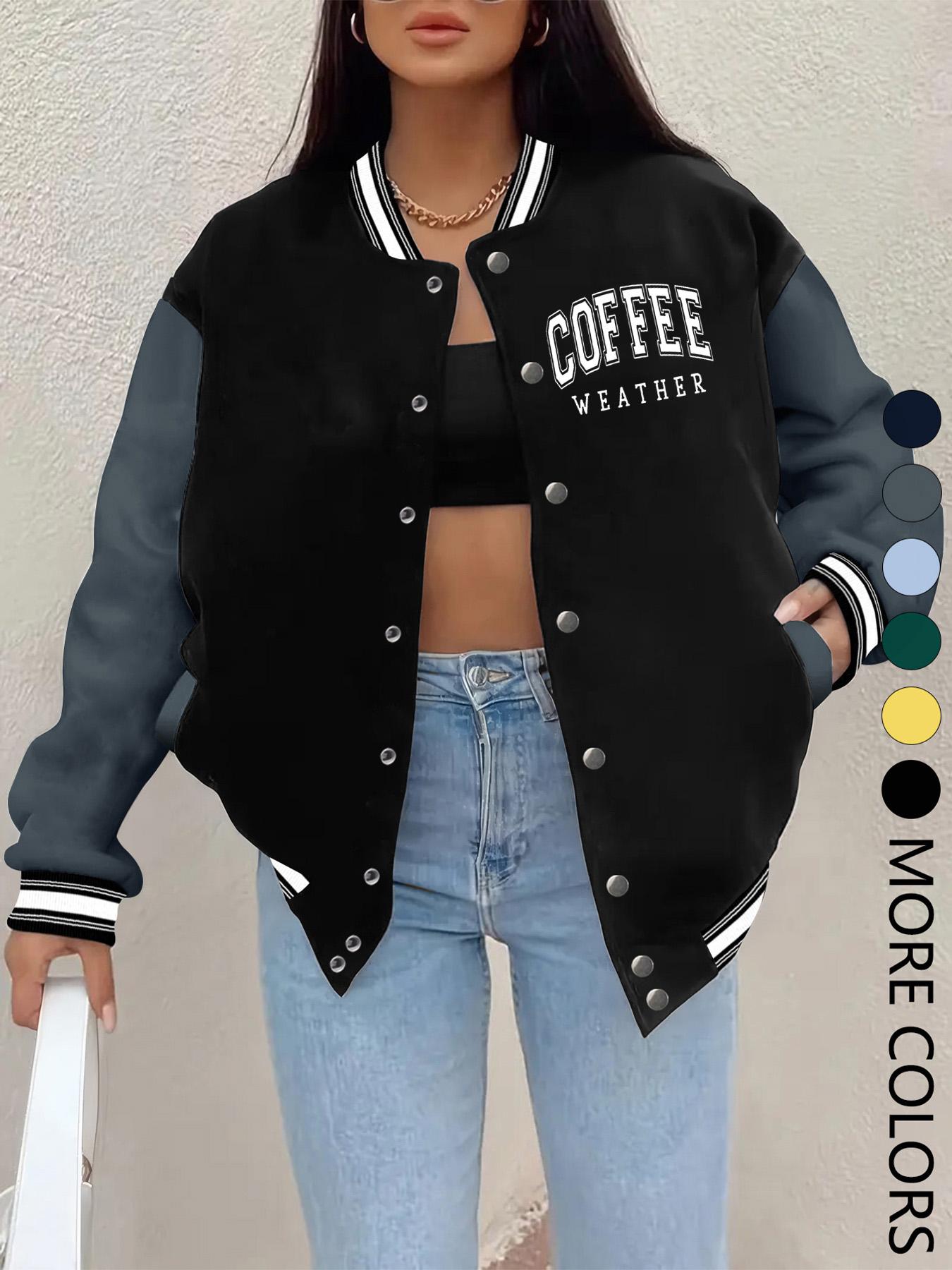 New Women's Baseball Jacket for Fall Winter, Creative Letter Print, Casual Sport Coat, Comfortable Versatile Jacket, Hip-Hop Style, Multiple Colors