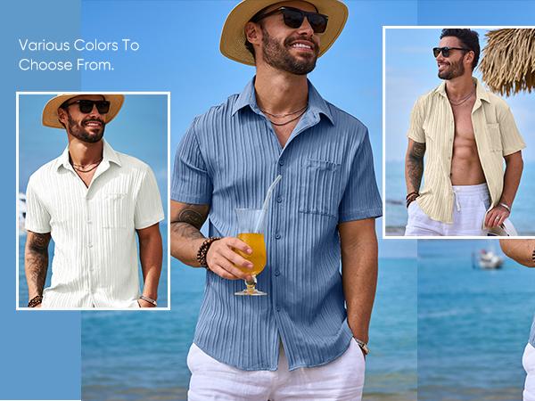 JMIERR Hawaiian Shirt for Men Button Down Short Sleeve Shirts Textured Casual Summer Beach Shirts with Pocket Shortsleeve Menswear Top