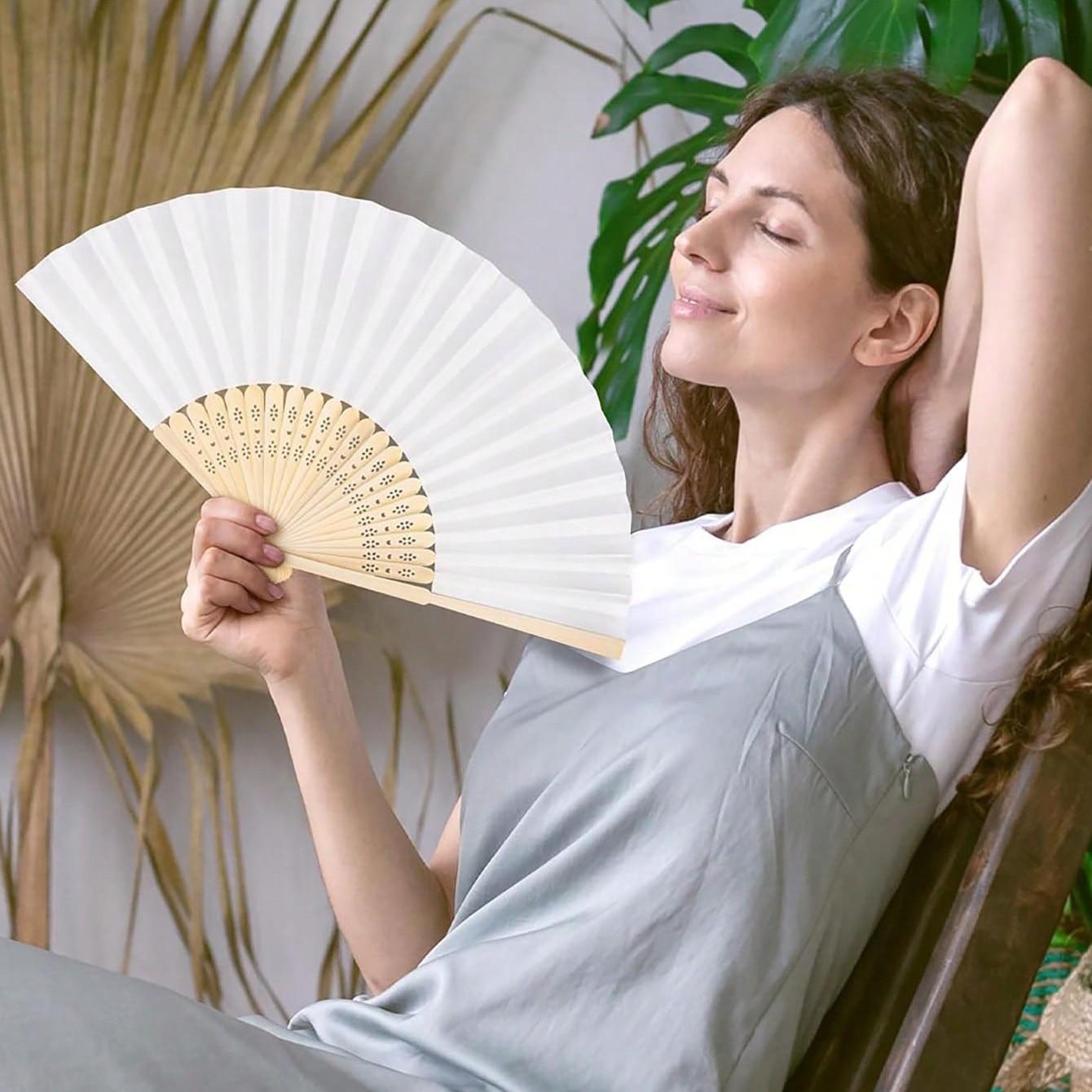 10pcs/20pcs 21cm Original Color Bamboo Bone Paper Fan, Blank Foldable Fans, Pure Color Single-Sided Bamboo Fans, Back-To-School Promotional Items