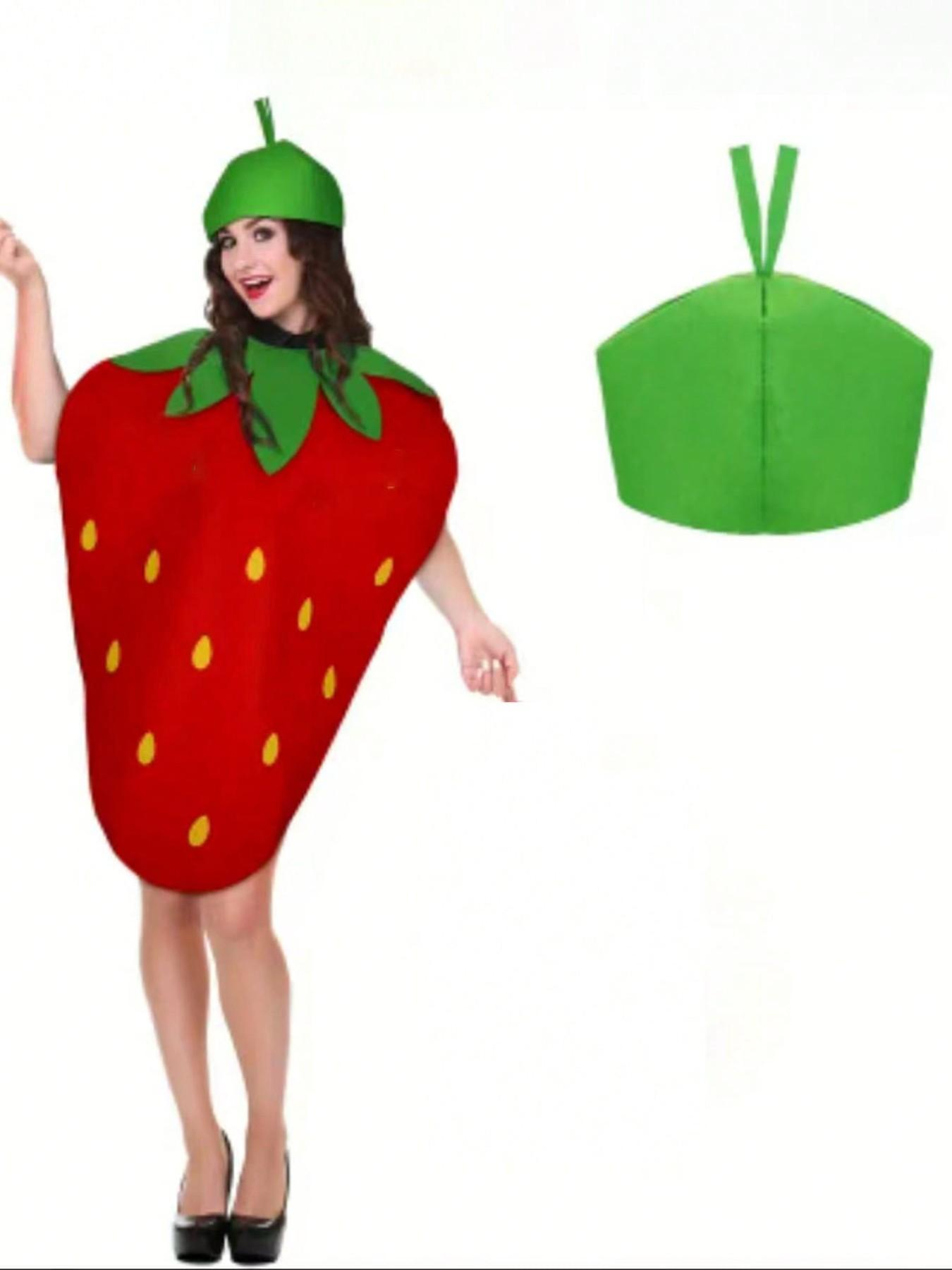 Strawberry Fruit Costume Set for Men & Women, Includes Headpiece and, Perfect for Festivals and Youth Parties