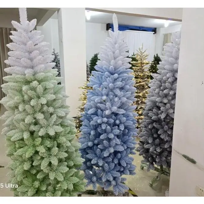 GARVEE 6ft Gradient Pencil Flocked Christmas Tree - 2025 Modern Plush-Flocking Design with White, Green Ornaments, Ideal for Home Christmas Celebrations, Home & Festive Party Supplies