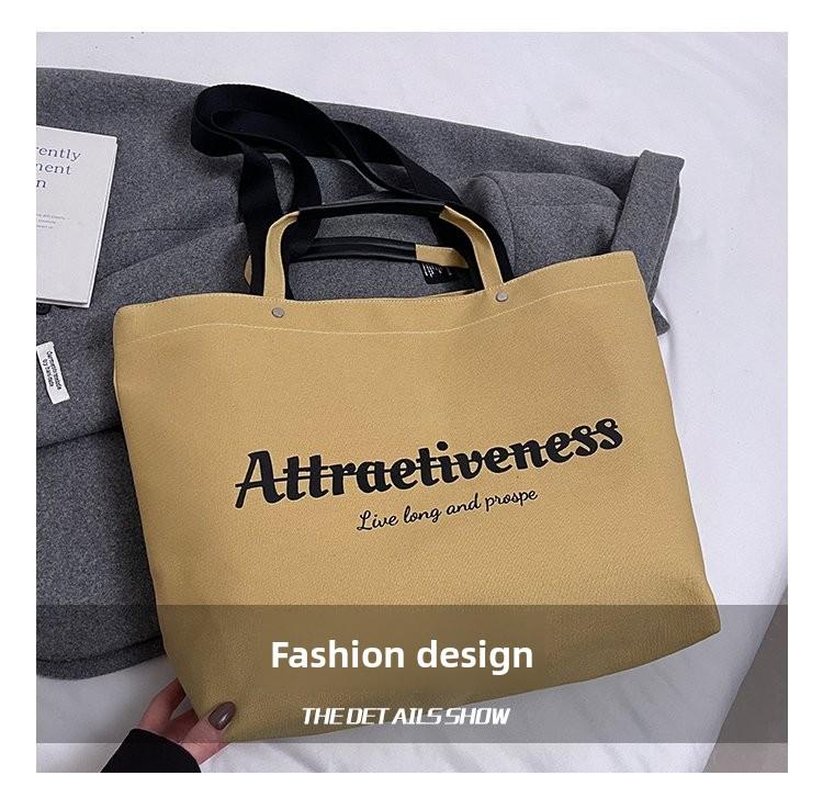 Casual Letter Print Canvas Tote Bag, Large Capacity Commute Shoulder Bag, Lazy Style Handbag, Student School Bag