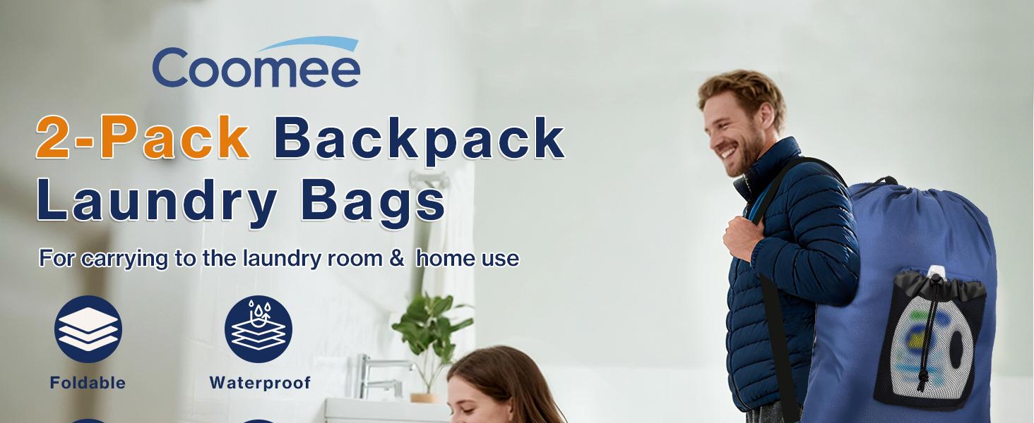 2-Pack Backpack Laundry Bags, Laundry Bag Backpacks with Shoulder Straps, Door Bag, Laundry Hamper Lining for College Dorm, Travel, Laundromat