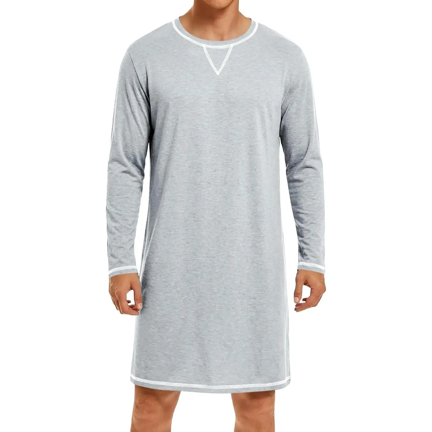 Mens Nightshirt Long Sleeve Crew Neck Nightgown Sleep Shirt Comfy Lounge Pajama Sleepwear Loose Fit Nightwear