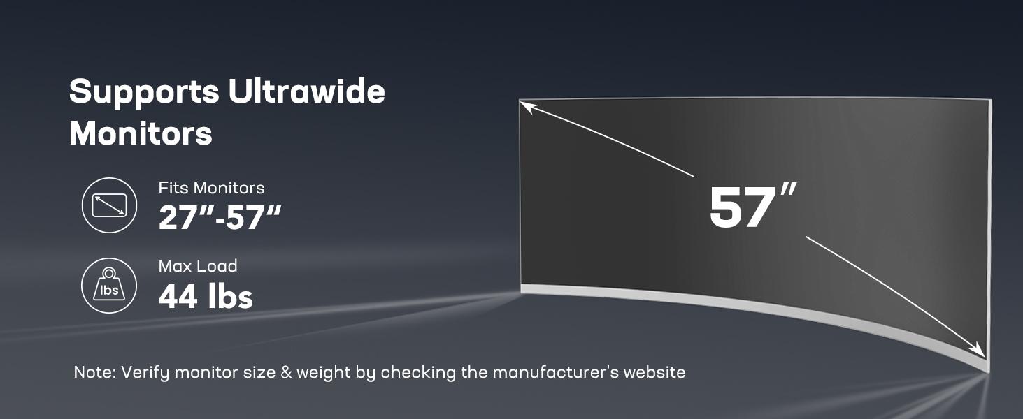 HUANUO RGB/Non-RGB Monitor Arm for Ultrawide Screens up to 57″/49'', Heavy-Duty Single Mount Holds 44 lbs, Fully Adjustable Gaming Monitor Arm with C-Clamp & Grommet Base, Max VESA 100 x 100mm