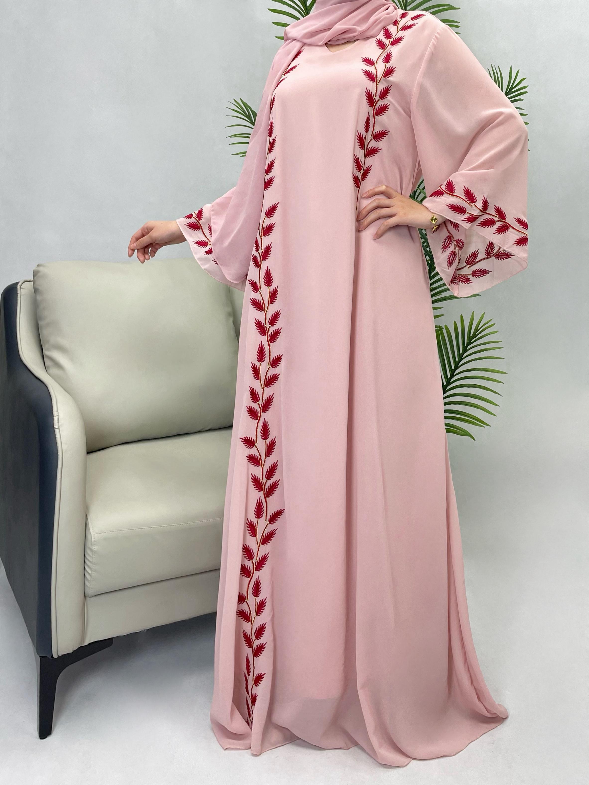 CL14 Unique and exquisite embroidery design abaya, chiffon abaya, two piece set, summer abaya,Muslim robe Modesty Maxi Formal Women Chic Beige【Fashionweek】