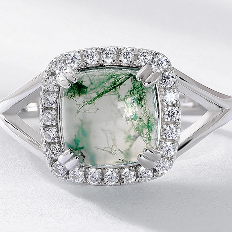 Classic Large Carat Natural Green Moss Agate Ring 925 Sterling Silver Women Men Custom Fine Jewelry Adjustable Ring