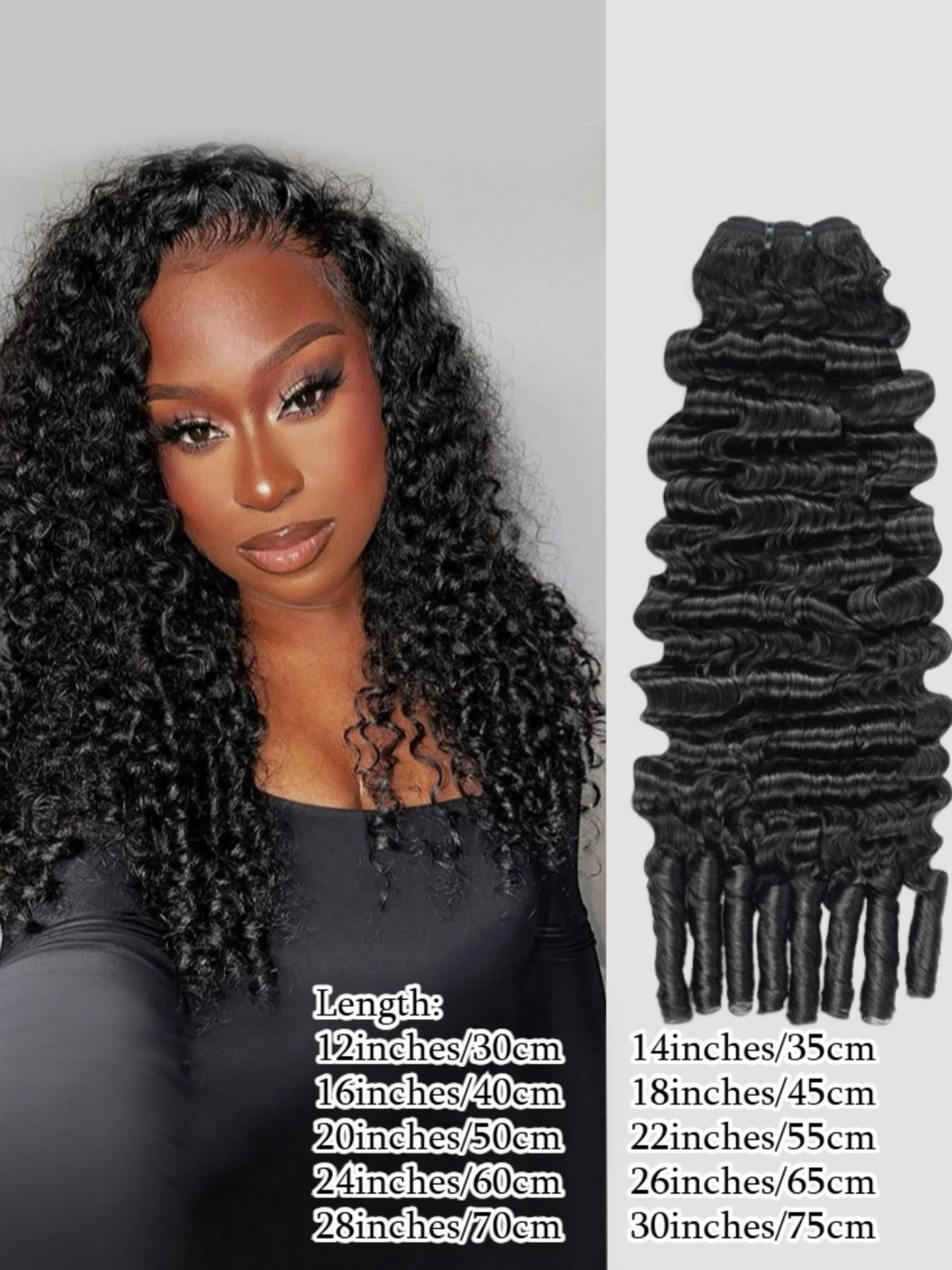 30 Inch Natural Black Burmese Curly Human Hair Bundles Brazilian Virgin Remy Double Weft 3/4 Bundles For Whole Head Raw Hair Quick Weave Water Wave With Spiral Curly End Real Hair Extensions