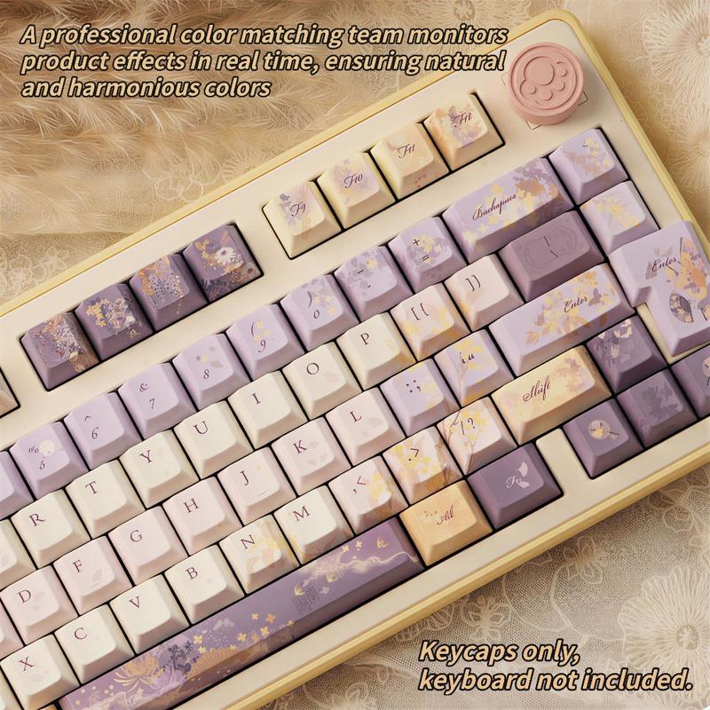 New "Osmanthus Over Longs" Themed 120-Key PBT Keycaps, CHERRY Profile Design Mechanical Keyboard Keycaps with 5-Side Dye-Sublimation Full-Color Craftsmanship, Wear-Resistant & Anti-Shine Mechanical Keyboards.