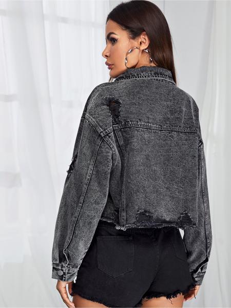 New Women's Fashion Trendy Classic Ripped Versatile Denim Jacket, Fitted Style, Zipper Fly Closure, Perfect for Spring
