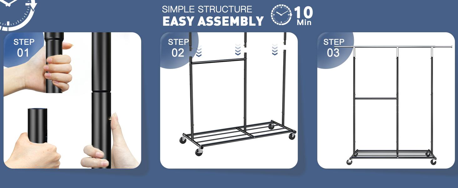 Raybee Furniture Clothes Rack Heavy Duty 450LBS Clothing Racks for Hanging Clothes Rolling Clothes Rack, Metal Clothing Rack with Wheels Collapsible & Commercial Garment Rack Portable Clothes Rack 【Black Friday】