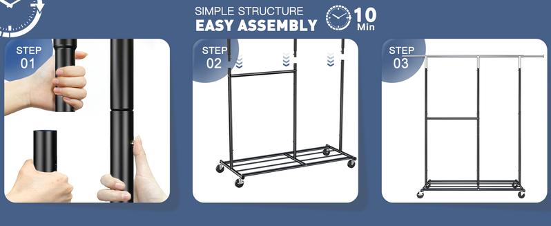 Raybee Furniture Clothes Rack Heavy Duty 450LBS Clothing Racks for Hanging Clothes Rolling Clothes Rack, Metal Clothing Rack with Wheels Collapsible & Commercial Garment Rack Portable Clothes Rack 【Black Friday】