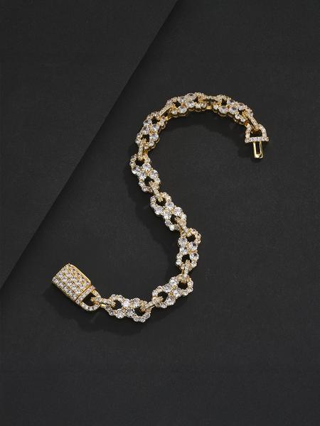 1PC ICED CHICS Eight-shaped Infinity bracelet, copper inlaid cubic zirconia, texture bracelet, Cuban Link Bracelet, street casual style, the best gift for your partner, date, party.
