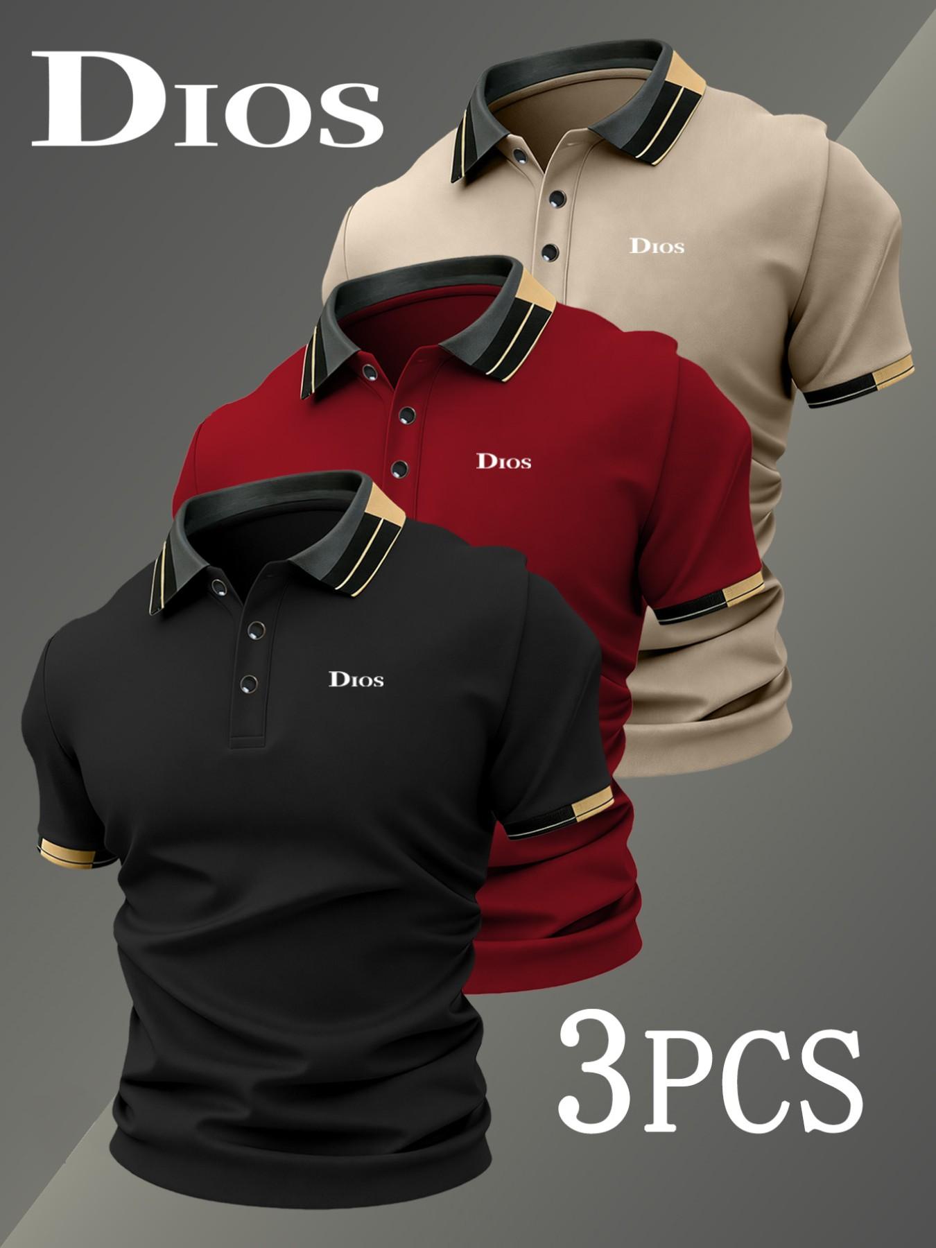 Men's Golf Polo Shirt Set, Casual Golf Polos, 5121 Fashion Ck Logo Print, Collared Stretch Casual Breathable All-Season Comfortable Durable High-End Polo Shirts