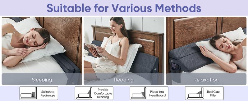 Yescool Wedge Pillow Headboard Queen Size Bed Wedge Pillow Gap Filler, Bolster Bed Mattress Wedge Pillow for Sleeping, Headboard Pillow for Gap (0-8")Between Bed and Wall,Removable Bolster Durable Memory Foam,Boyfriend Gift for Summer