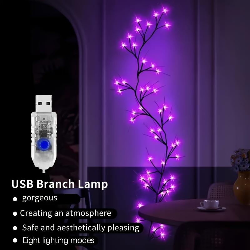 1.8M Purple 54 LED Artificial Willow Vine Light Bendable Branch Design 8 Lighting Modes for Bedroom Living Room Wall Fireplace Halloween Decoration Ghost Theme Party