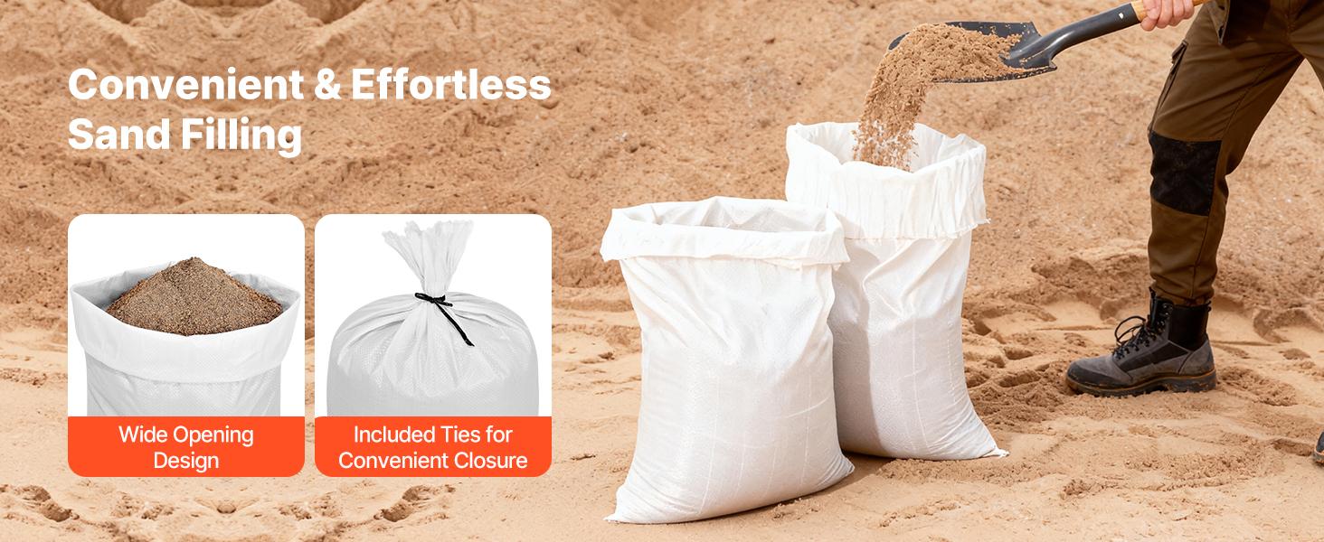 VEVOR Empty Sandbags, 200 Packs 16x 26 in, Heavy Duty Sand Bags Sacks with Ties, 50lb Capacity Woven Polypropylene Sandbags, Tear-Resistant UV-Resistant Sand Bags for Flood Protection Barrier VEVOR Empty Sandbags, 200 Packs 16x 26 in, Heavy Duty Sand Bags Sacks with Ties, 50lb Capacity Woven Polypropylene Sandbags, Tear-Resistant UV-Resistant Sand Bags for Flood Protection Barrier